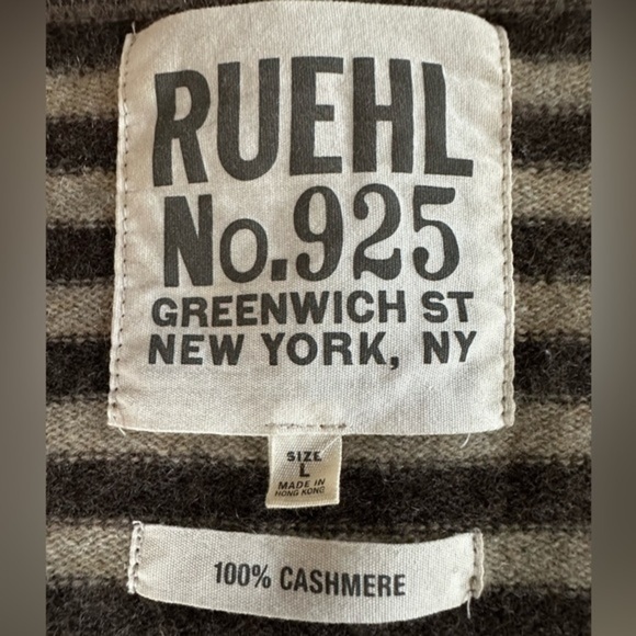 RUEHL NO. 925 CASHMERE BROWN STRIPED SWEATER SIZE LARGE - Picture 7 of 12